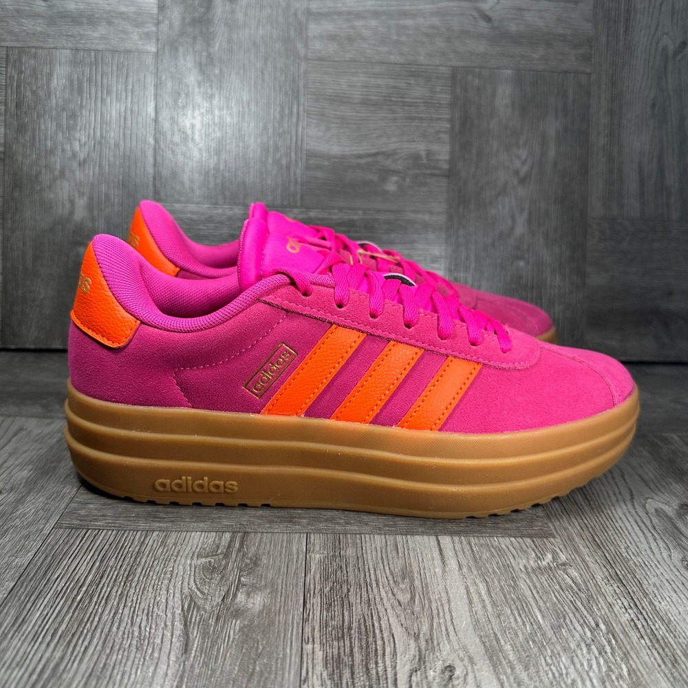 Adidas VL Court Bold Women 7 Pink Orange Suede Platform Sneakers NEW JQ5636